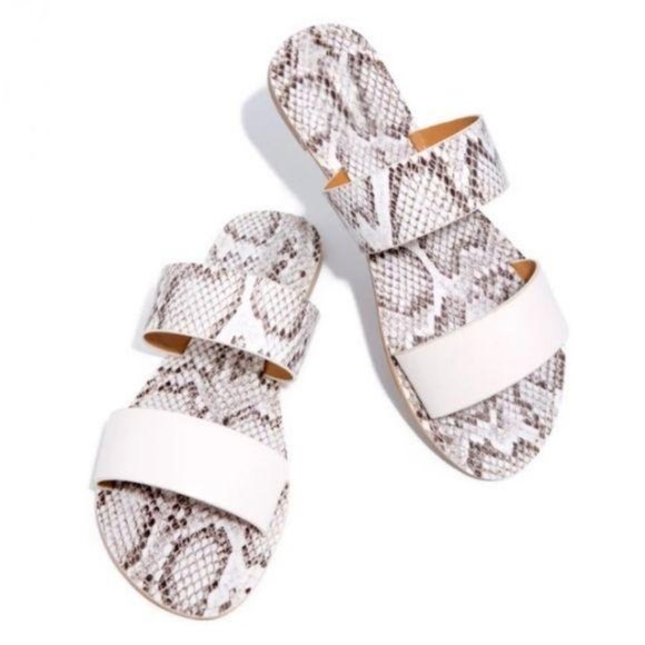 Shoes - Double Strap Sandals in Off White / Snake